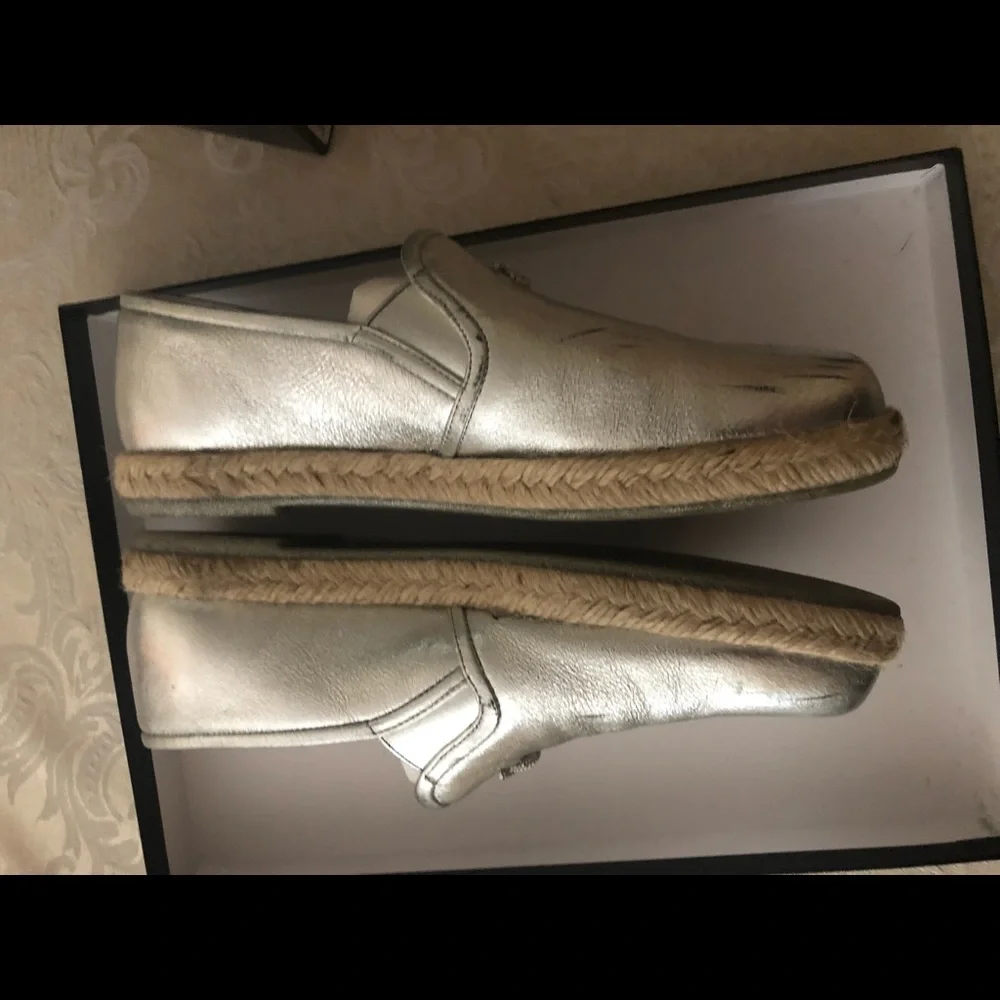 CHANEL Silver Leather Espadrilles